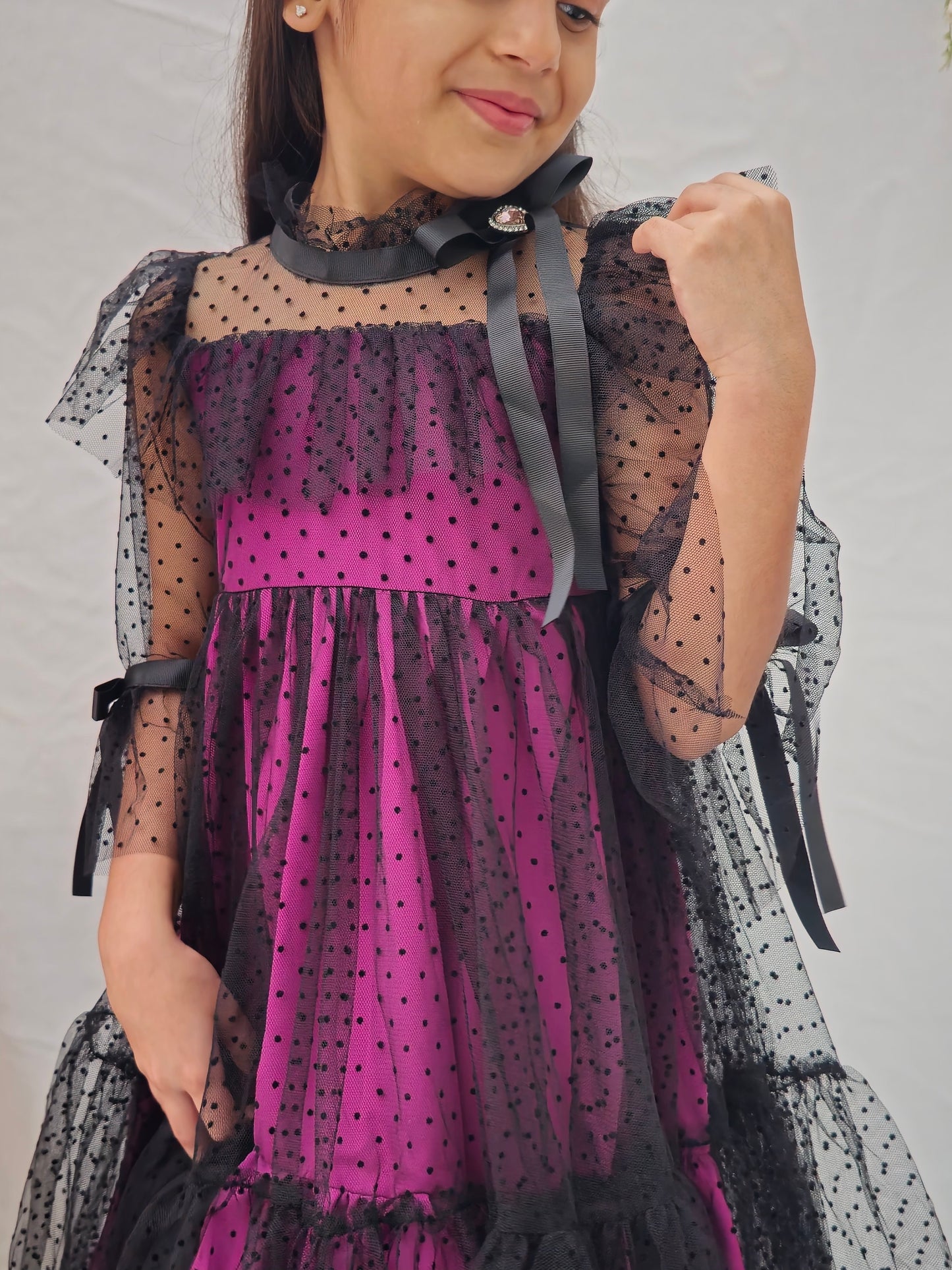 
                  
                    Black With Wine Dotted Net Dress
                  
                