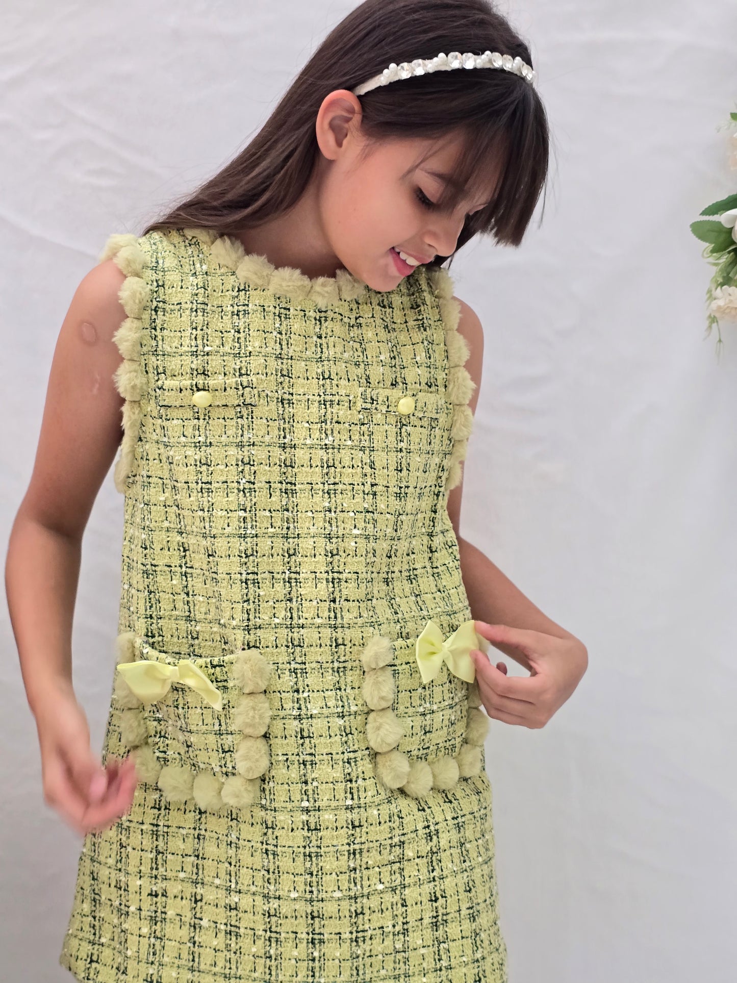 
                  
                    Parrot Green Tweed 2 In 1 Dress
                  
                