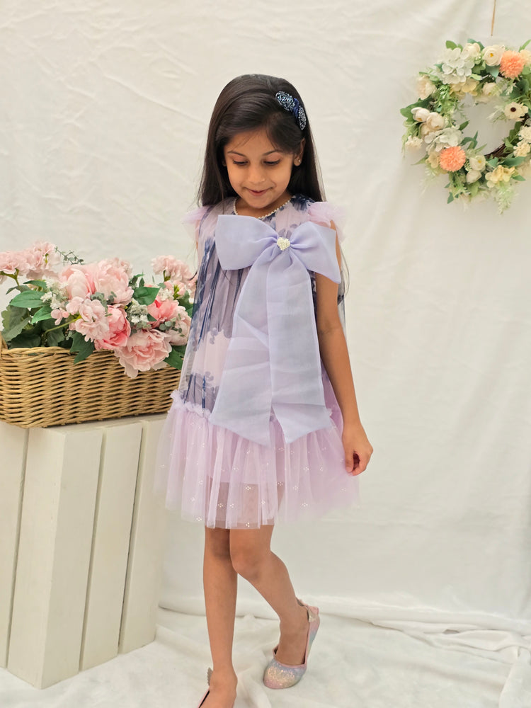 
                  
                    Printed Shades Of Lavender And Blue Big Bow Dress
                  
                