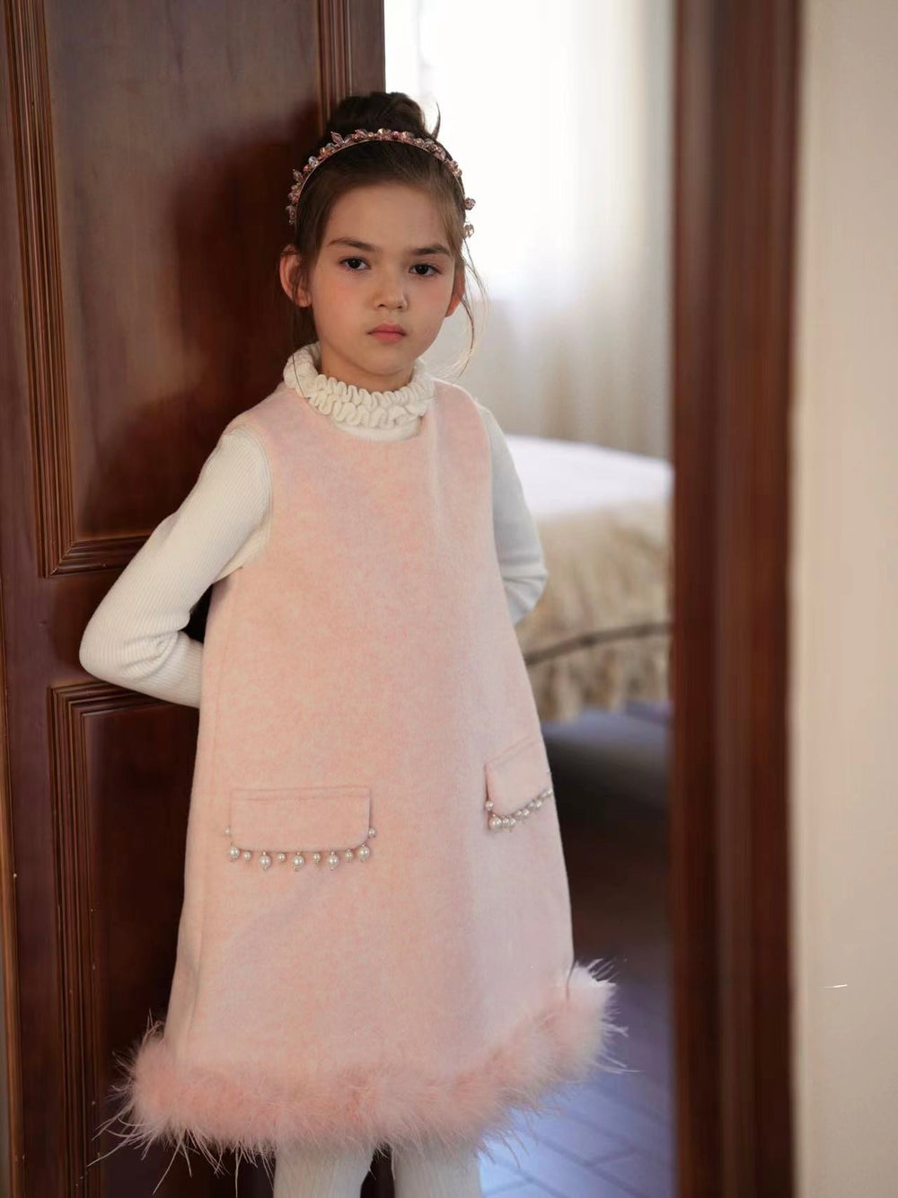 Pink Woollen Pockets Dress