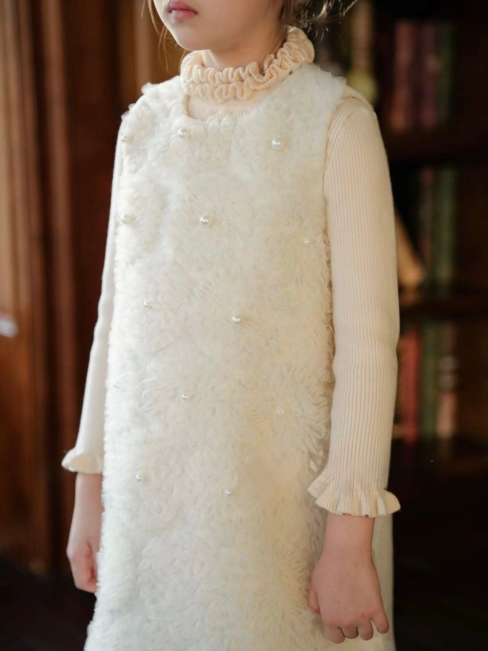 Cream Net Woollen Dress