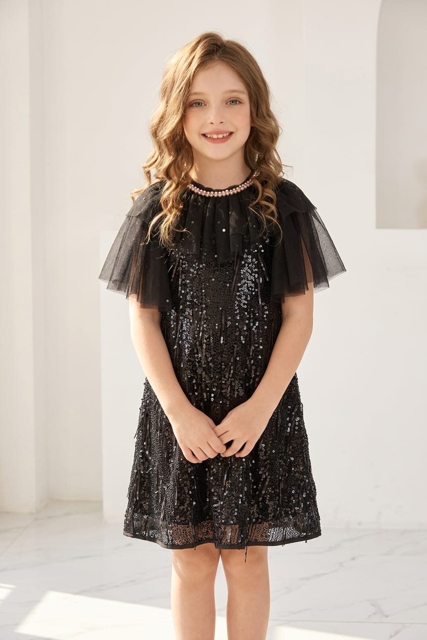 BLACK RUFFLE SEQ FROCK
