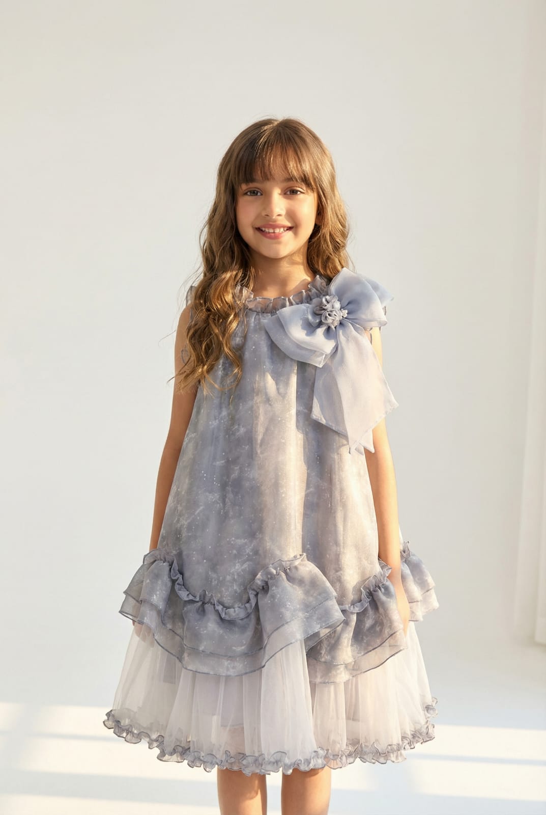 GREY FLORAL SLEEVELESS FROCK