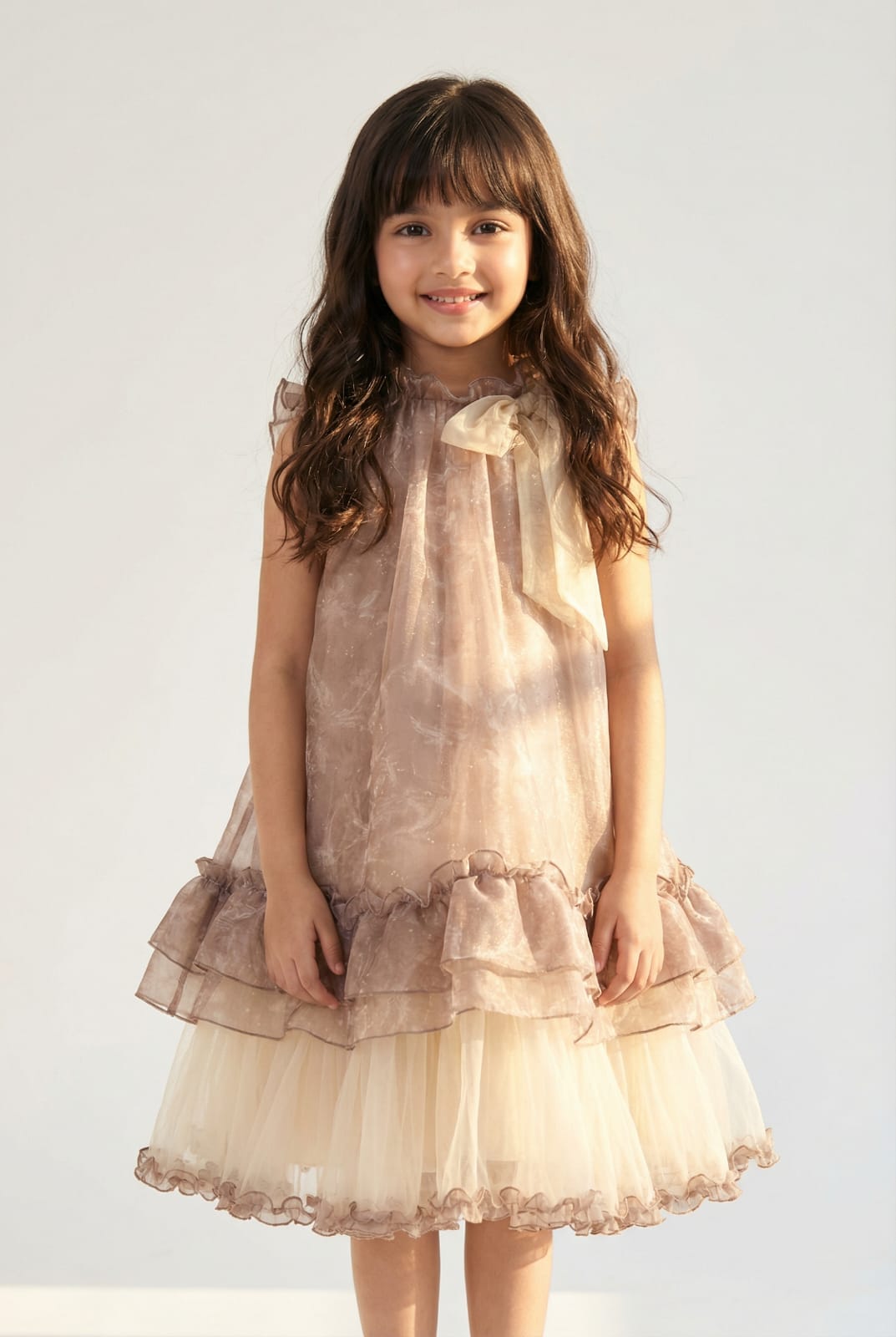 BROWN SLEEVELESS FLORAL FROCK