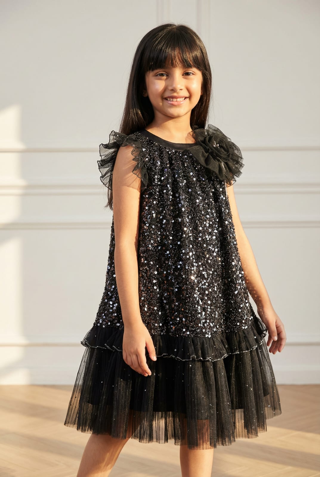 BLACK SPARKLE NET FROCK