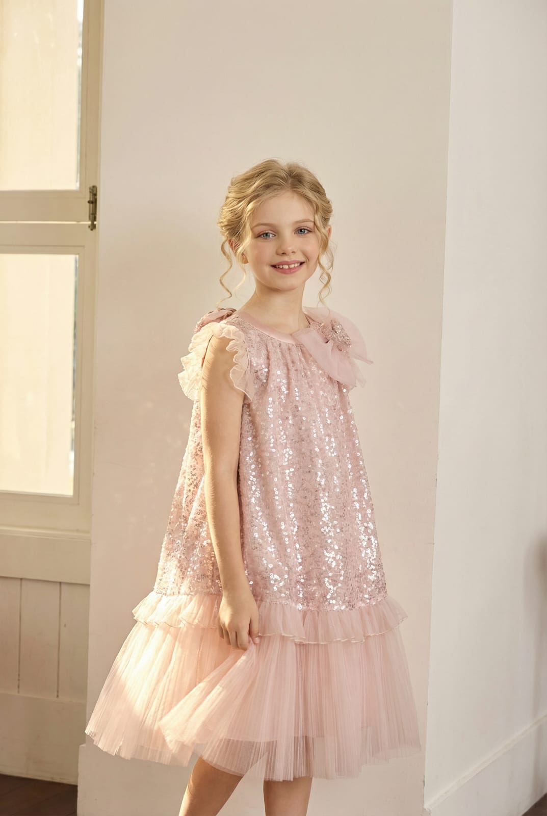 PINK SPARKLE NET FROCK