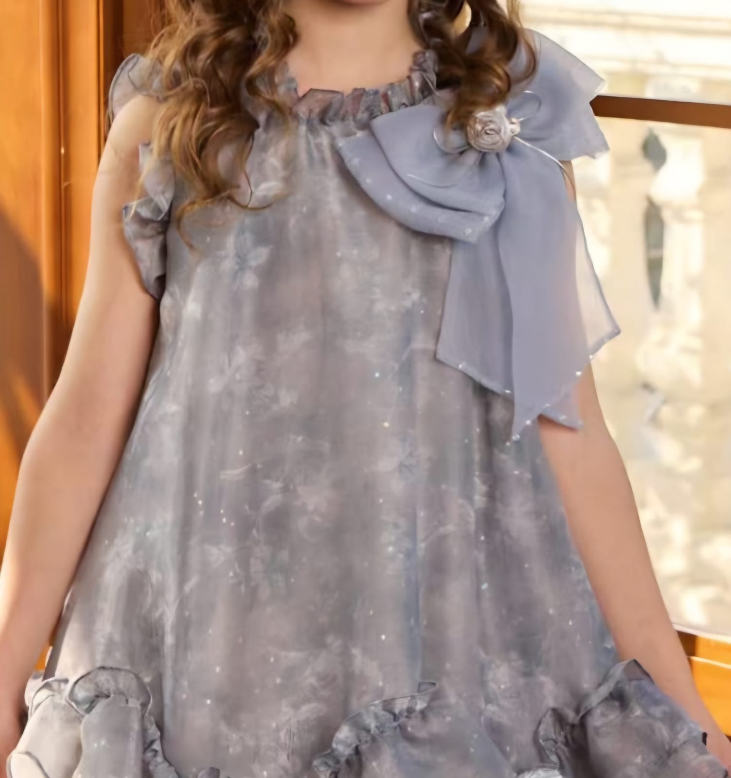 GREY FLORAL SLEEVELESS FROCK