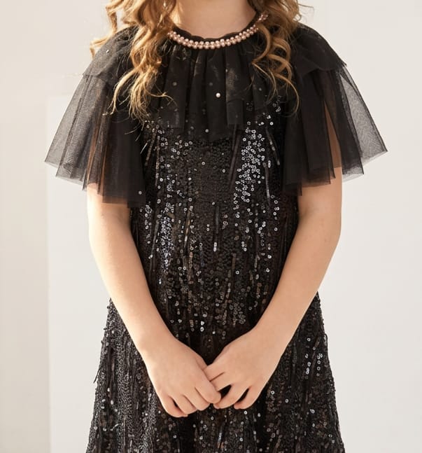 BLACK RUFFLE SEQ FROCK