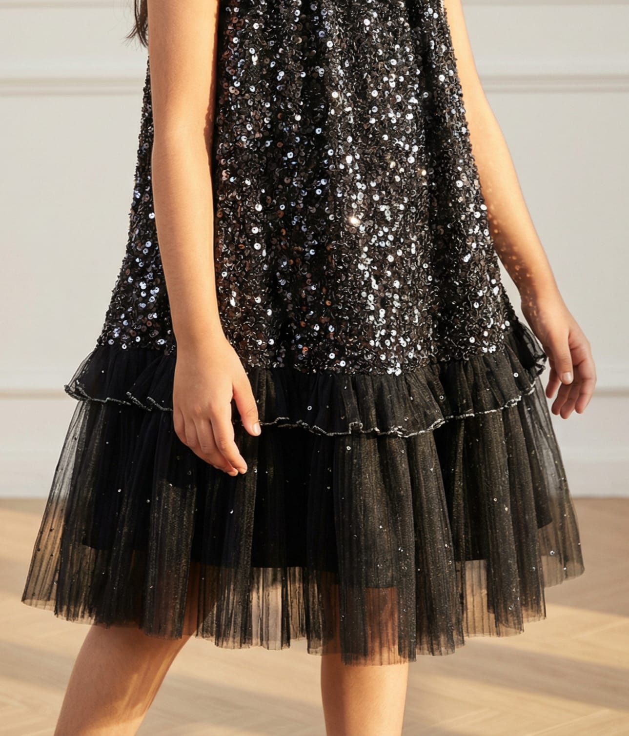 BLACK SPARKLE NET FROCK
