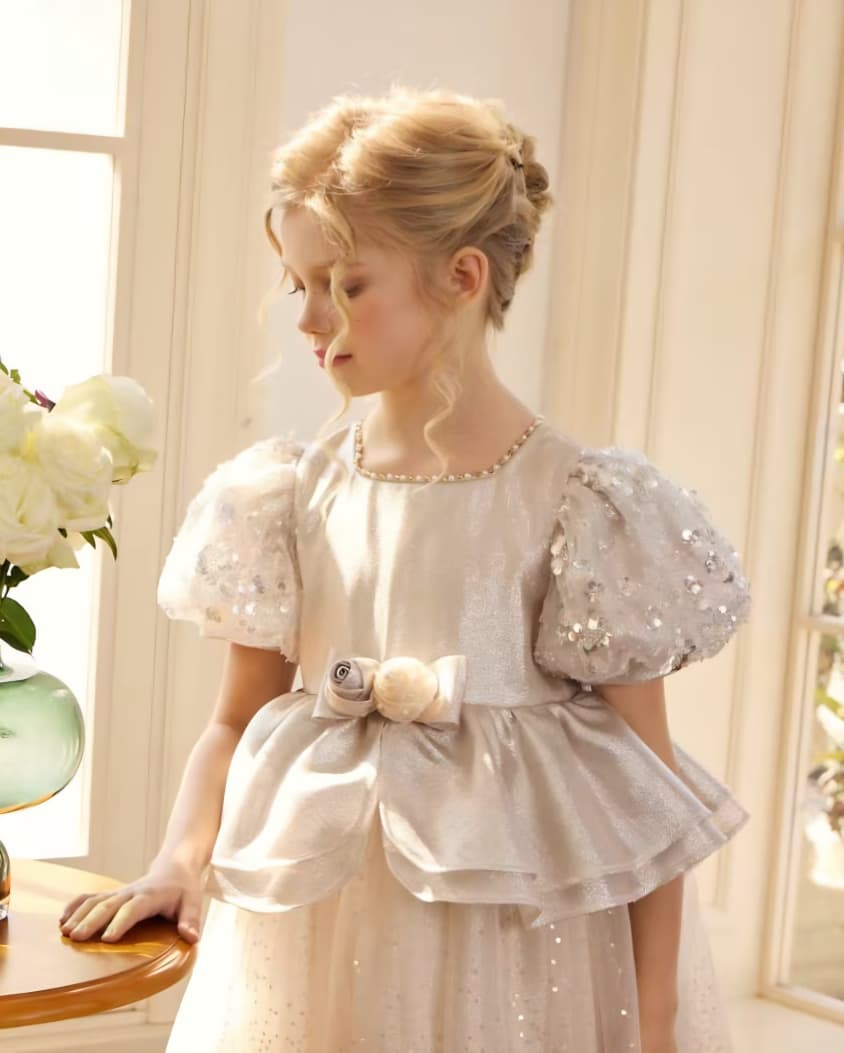 PUFF SHIMMER LIGHT COPPER PUFF SLEEVE FROCK