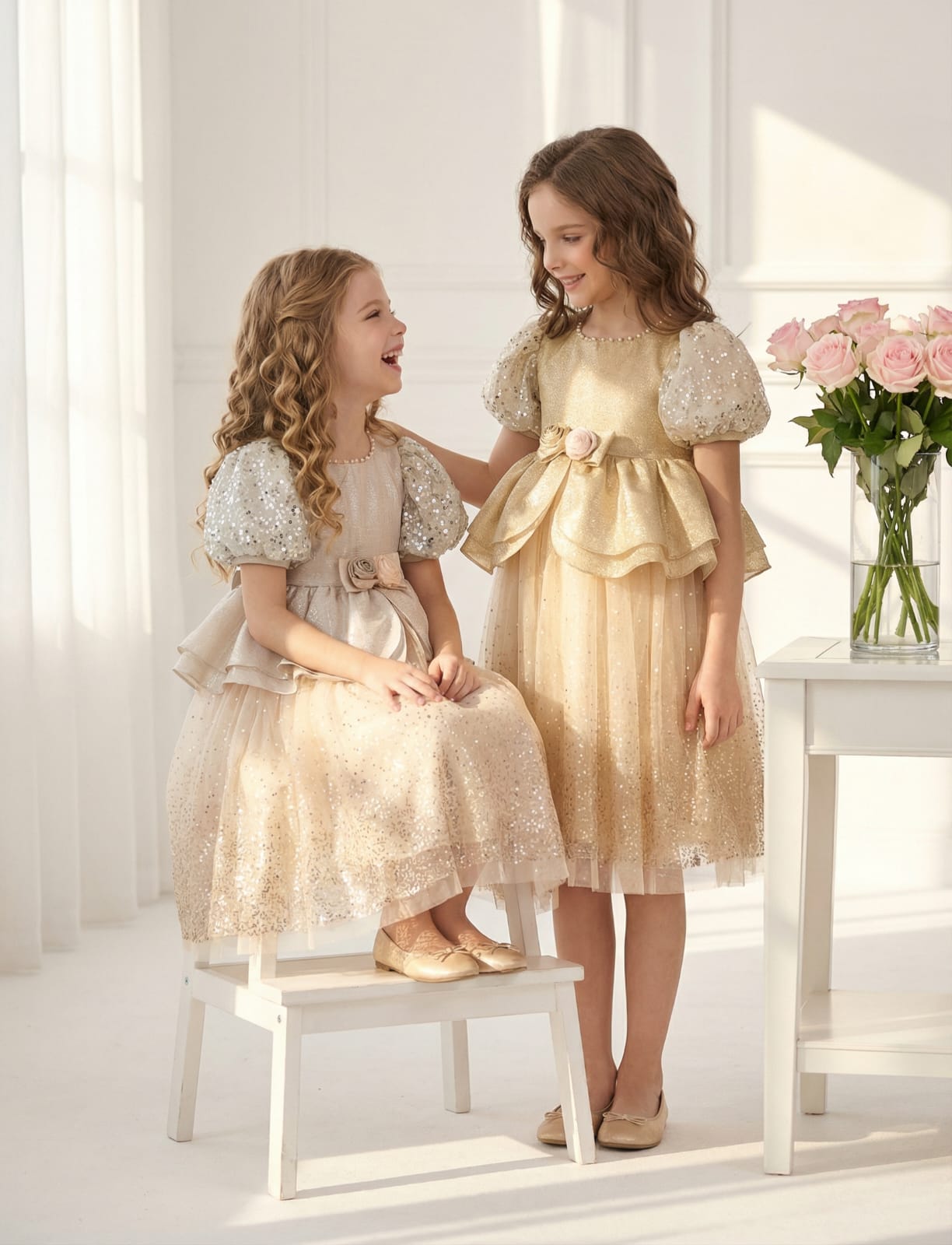 PUFF SHIMMER SLEEVE GOLDEN FROCK